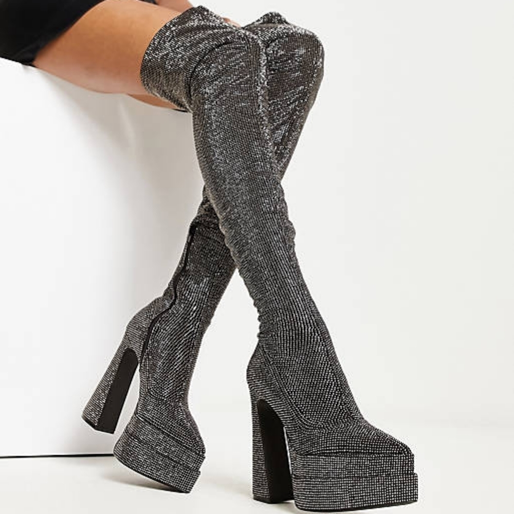 Steve Madden Rhinestone Thigh High Gogo Boots